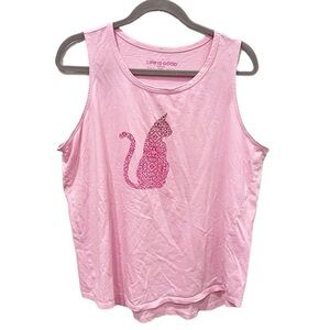 Life Is Good Tank Top Women's XL Pink Cat Silhouette Crusher